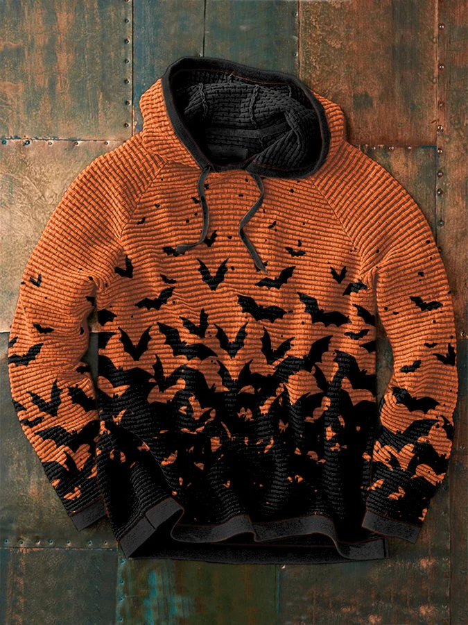 Men's Halloween bat Print Casual Hooded Sweatshirt