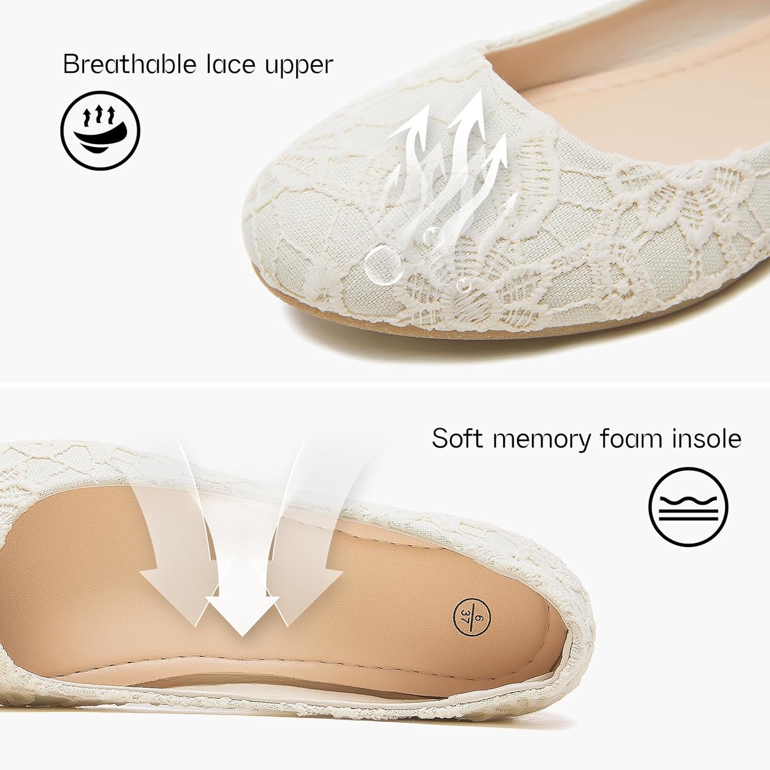 Dress Shoes for Women Round Toe Flats Shoes Lace Ballet Flats Dressy Comfortable Foldable Flats Low Heel