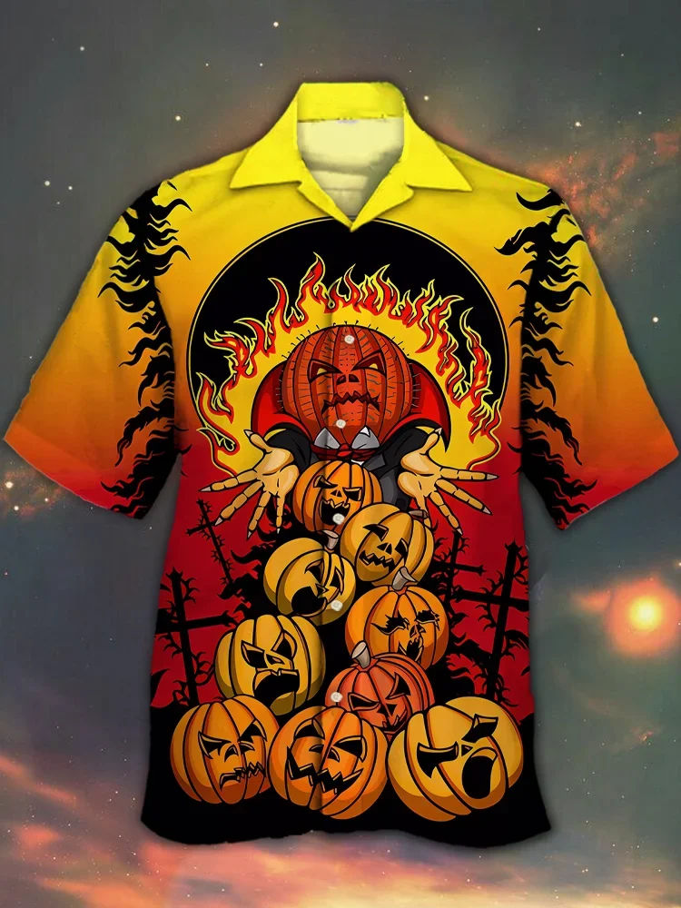 Men's Halloween Fun Horror Painting Short Sleeve Shirt