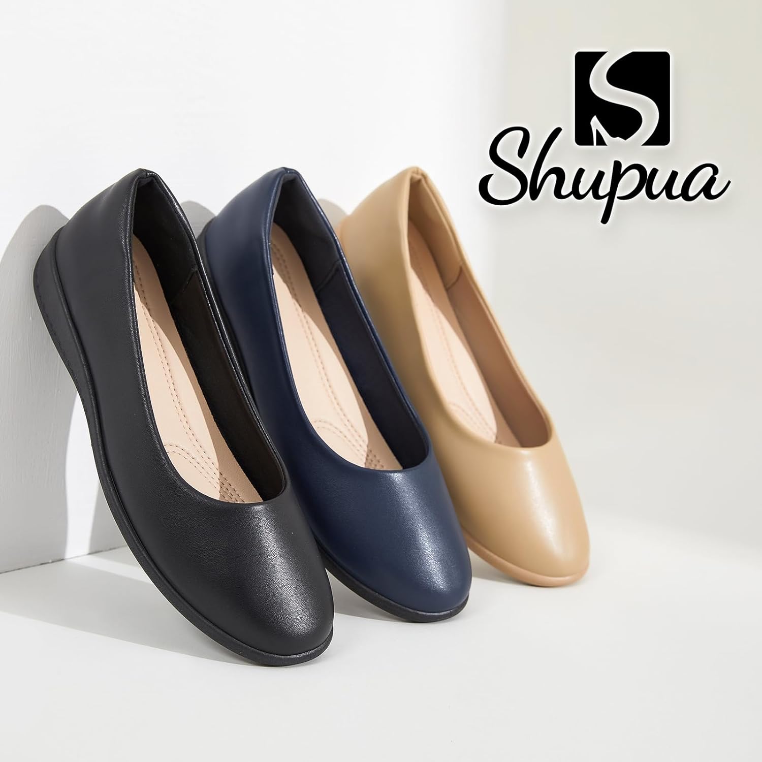 Women's Flats Comfortable Black Flats Shoes Women Round Toe Ballerina Flats Leather Dress Shoes Work Flats for Office