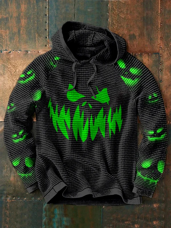 Men Waffle Two Tone Print Long Sleeve Loose Sweatshirt