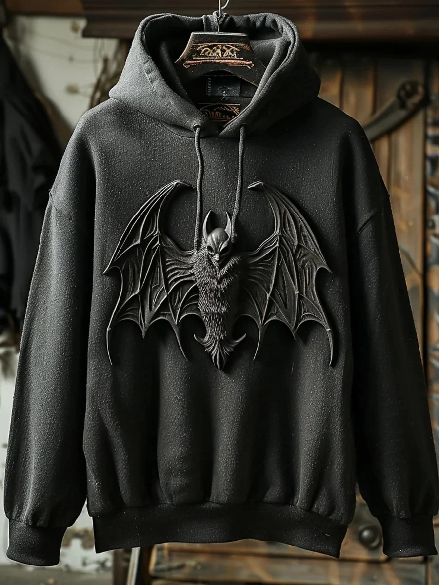 Men's Gothic Dark Bat Halloween Printed Hoodie