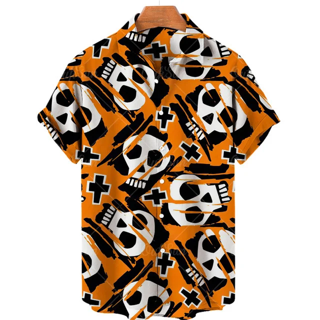 SKULL “+” PRINT CASUAL SHORT SLEEVE SHIRT