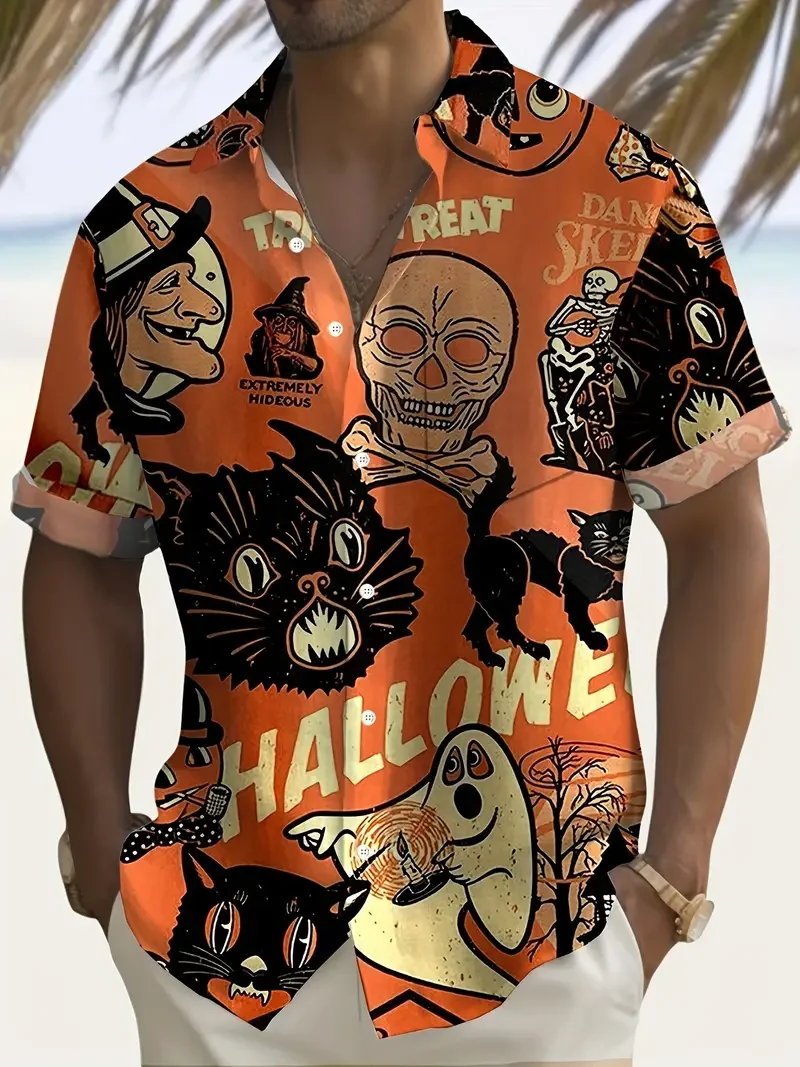 Men's Retro Halloween Fashion Short Sleeve Shirt