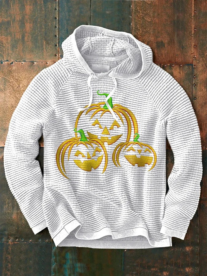 Casual Pumpkin Print Long Sleeve Hoodie