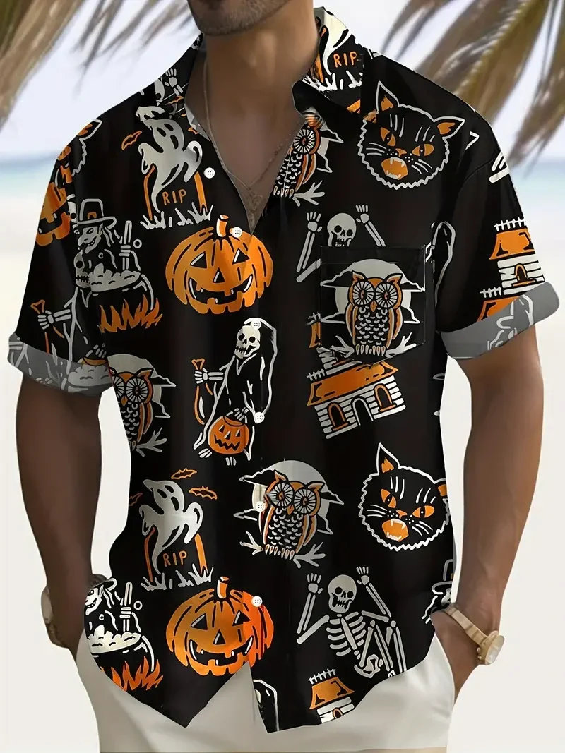 Men's Retro Halloween Fashion Short Sleeve Shirt