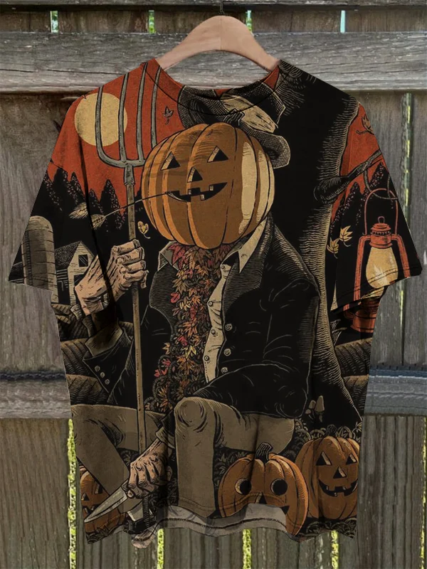 Men's Retro Western Print Casual 100% Cotton Round Neck Short Sleeve T-Shirt