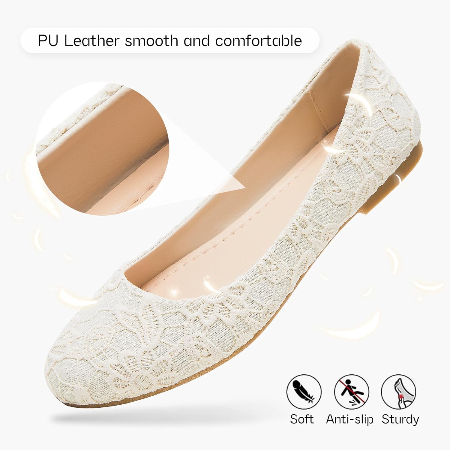 Dress Shoes for Women Round Toe Flats Shoes Lace Ballet Flats Dressy Comfortable Foldable Flats Low Heel