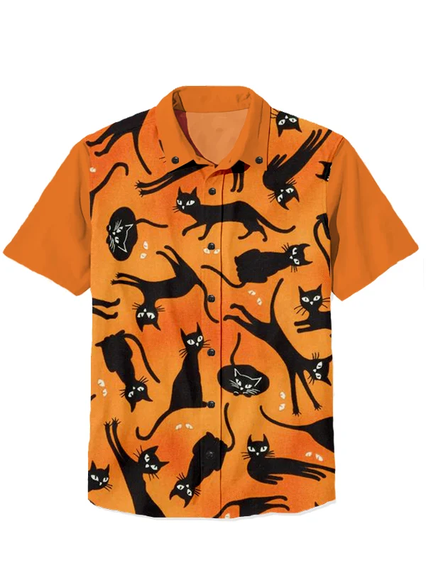 Western Halloween Black Cat 100% Cotton Short Sleeve Shirt