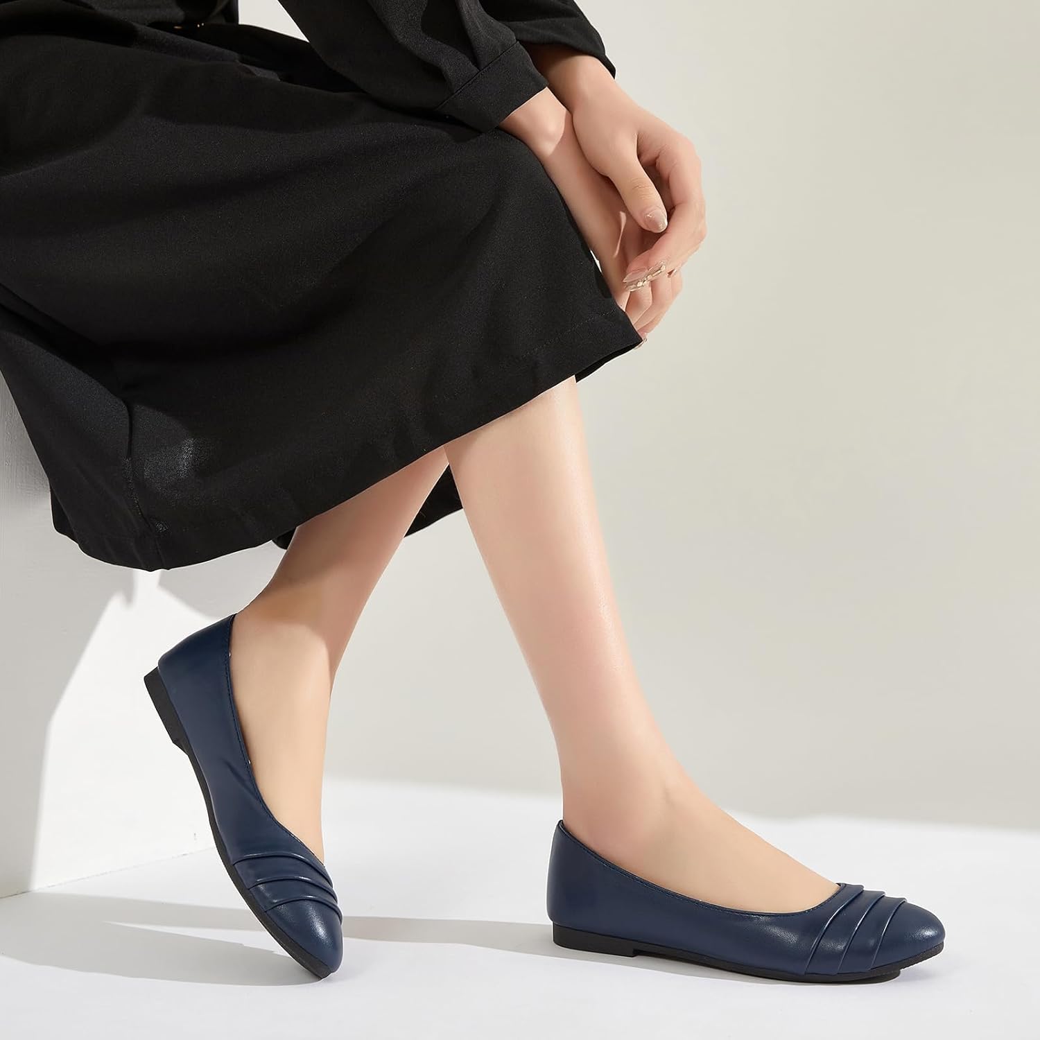 Flats for Women Dressy Comfortable Flats Shoes Womens Black Flats Leather Work Ballet Flats Round Toe Dress Shoes