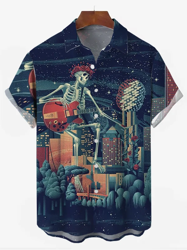 Men's Skull Rock Print Resort Shirt