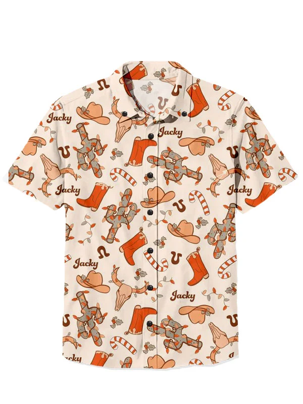 Western Vintage Cowboy Christmas 100% Cotton Short Sleeve Shirt