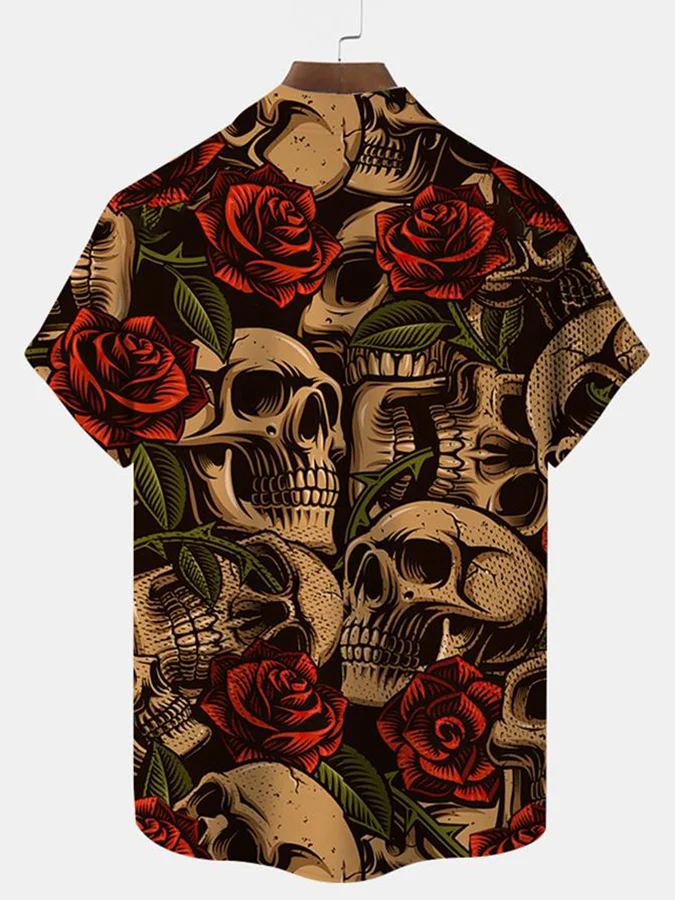 Woven Skull Print Casual Shirt