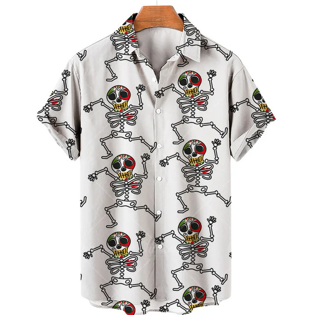 SKELETON MAN PRINT CASUAL SHORT SLEEVE SHIRT