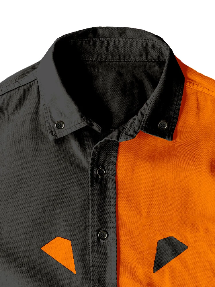 Western Halloween Pumpkin Smiley Face 100% Cotton Short Sleeve Shirt