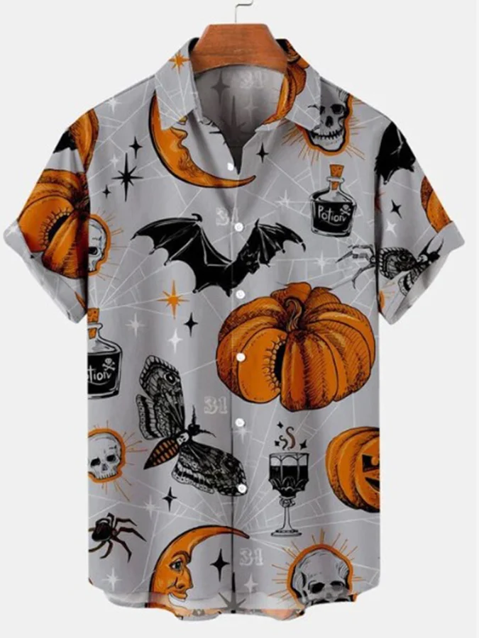Casual Halloween Print Men'S Short-Sleeved Loose Shirt