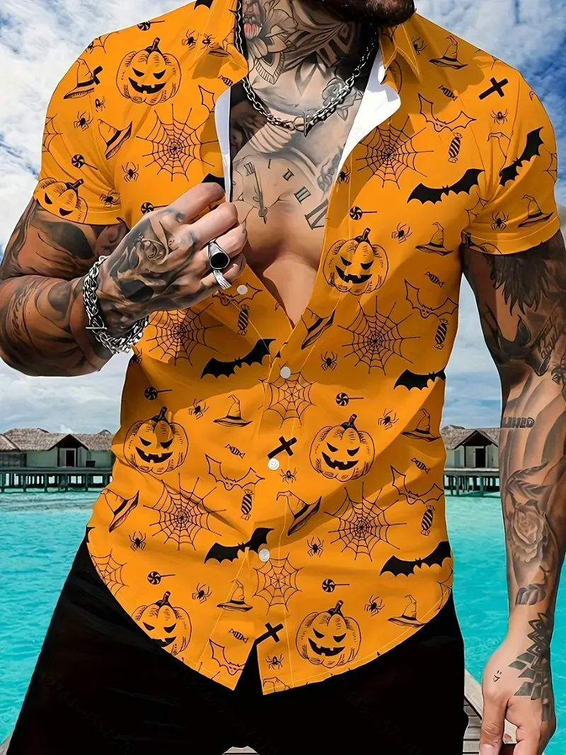 Men's Retro Halloween Fashion Short Sleeve Shirt
