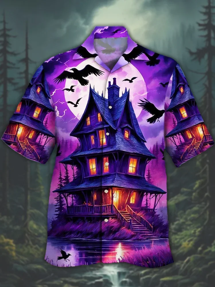 Men's Halloween Fun Horror Painting Short Sleeve Shirt