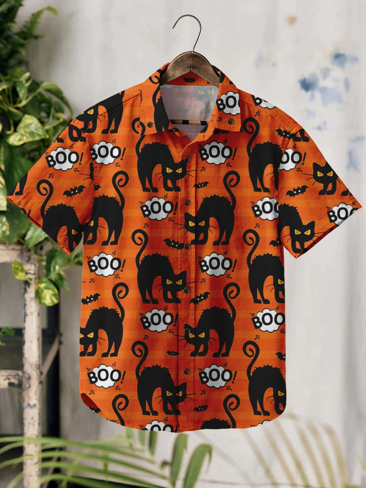 Western Vintage Halloween Black Cat 100% Cotton Short Sleeve Shirt