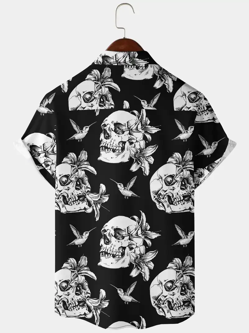 Men's Vintage Halloween Skull Fashion Short Sleeve Shirt