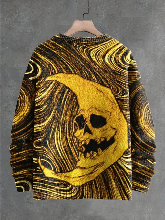 Weird Yellow Crescent Moon Decorative Pattern Knit Pullover Sweater