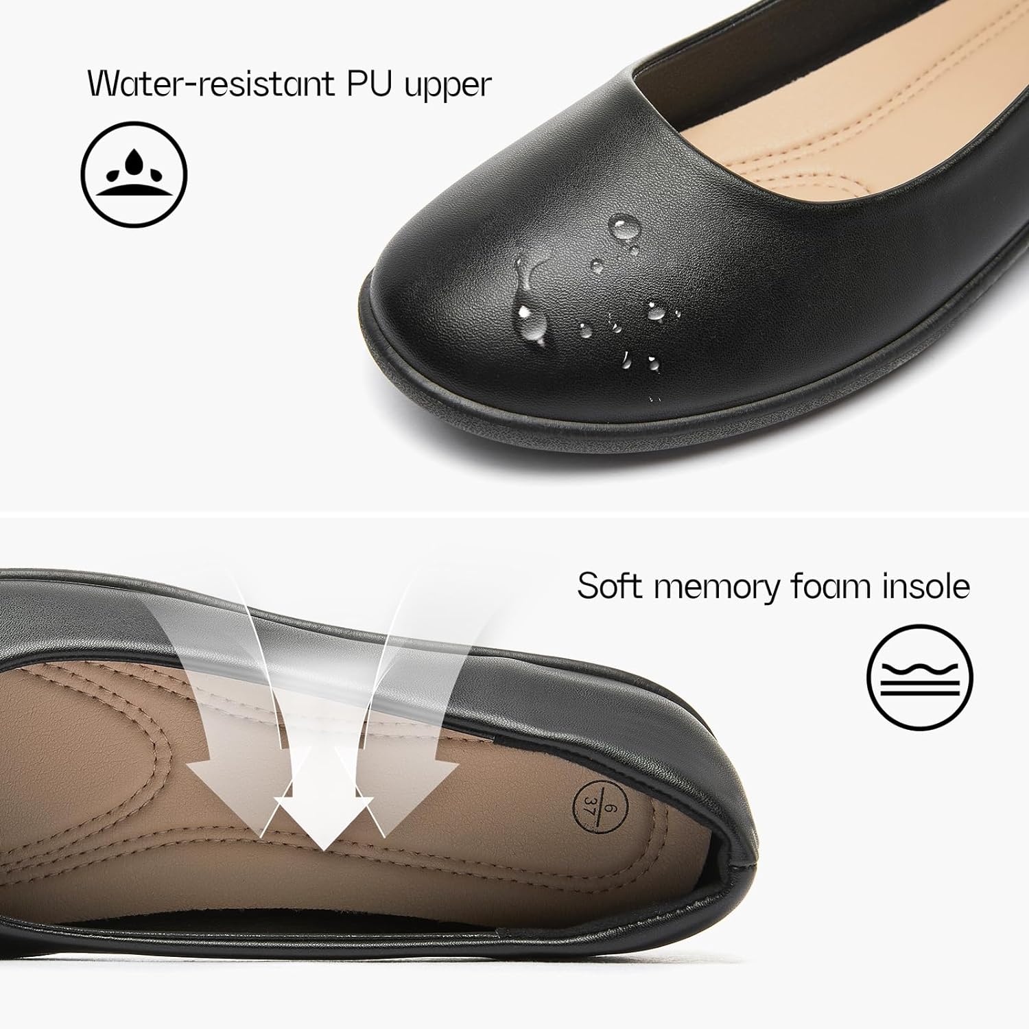 Women's Flats Comfortable Black Flats Shoes Women Round Toe Ballerina Flats Leather Dress Shoes Work Flats for Office