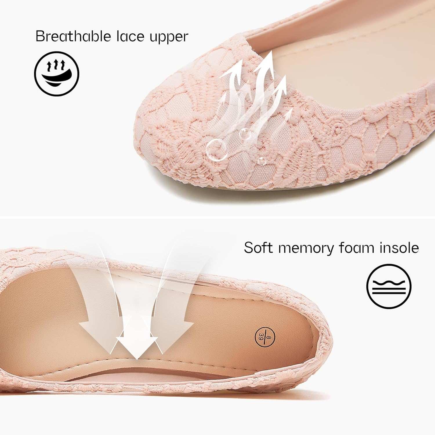 Dress Shoes for Women Round Toe Flats Shoes Lace Ballet Flats Dressy Comfortable Foldable Flats Low Heel