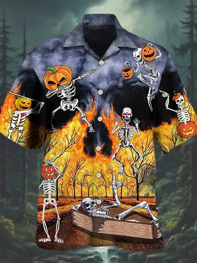 Men's Cuban Collar Halloween Casual Shirt