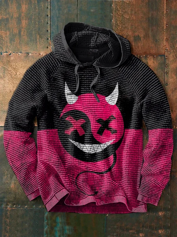 Men Waffle Two Tone Print Long Sleeve Loose Sweatshirt