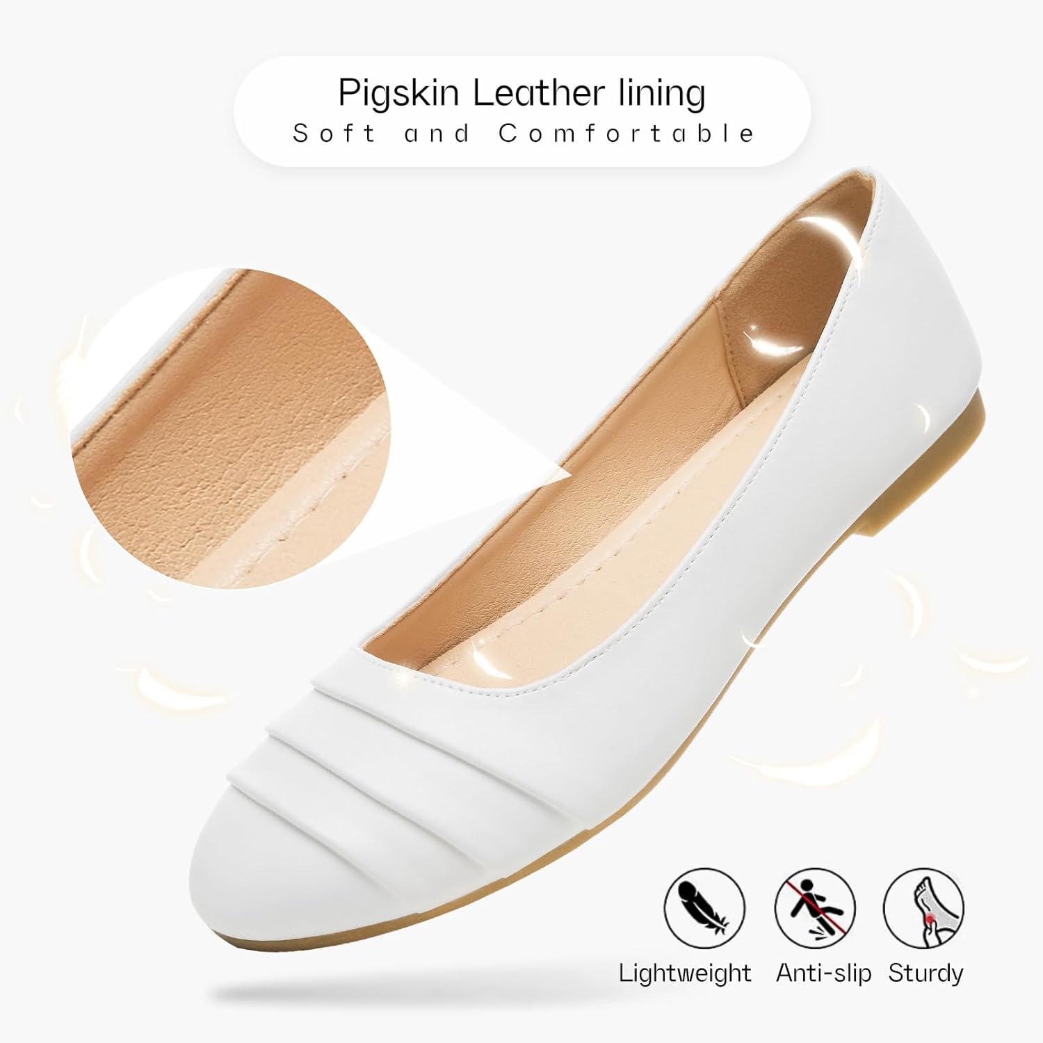 Flats for Women Dressy Comfortable Flats Shoes Womens Black Flats Leather Work Ballet Flats Round Toe Dress Shoes