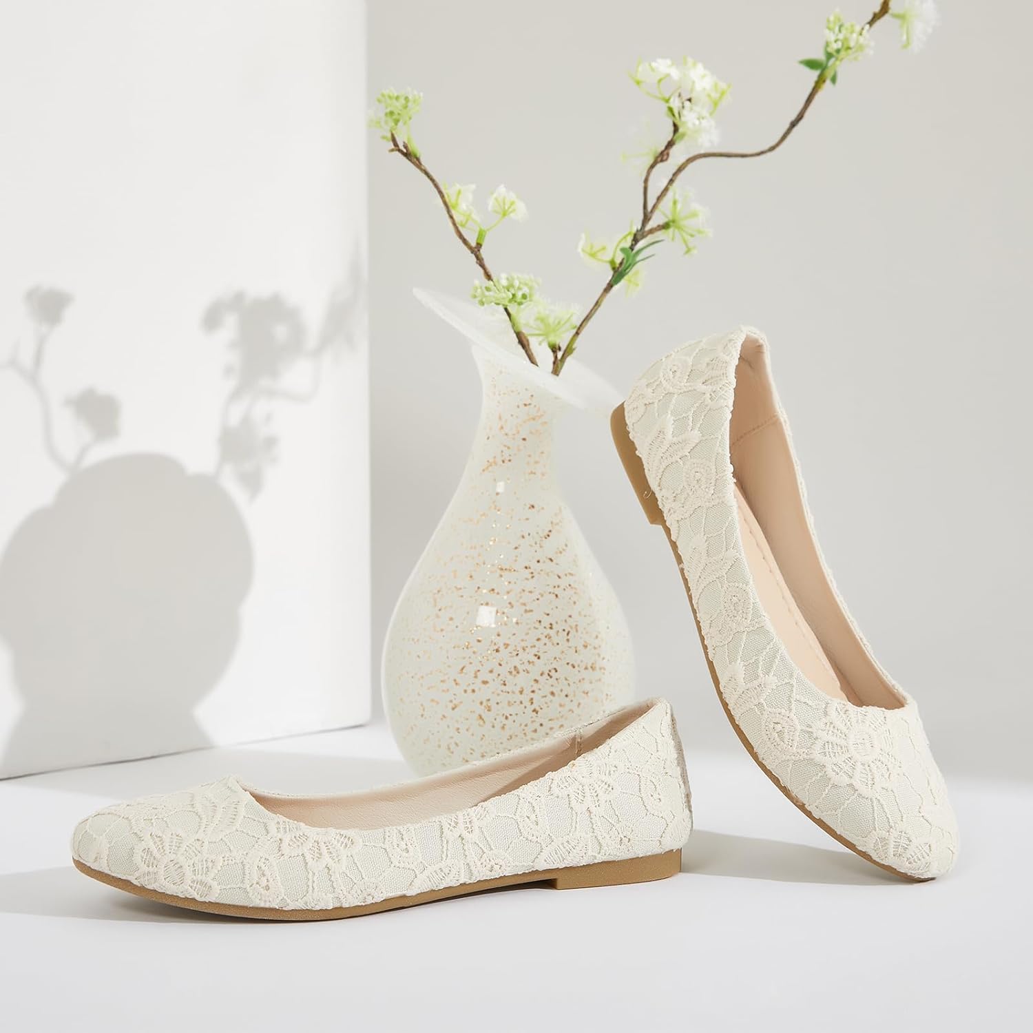 Dress Shoes for Women Round Toe Flats Shoes Lace Ballet Flats Dressy Comfortable Foldable Flats Low Heel