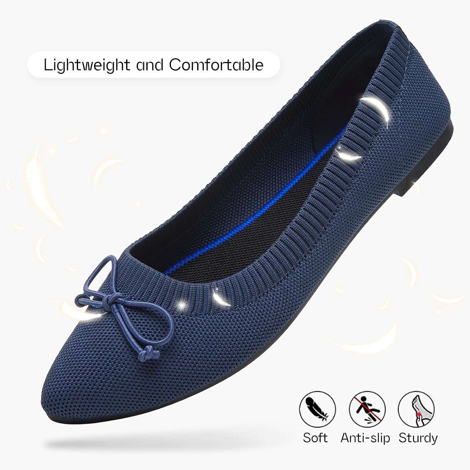 Women's Flats Black Flats Shoes Pointed Toe Ballet Flats Comfortable Bow Girls Flats Dressy