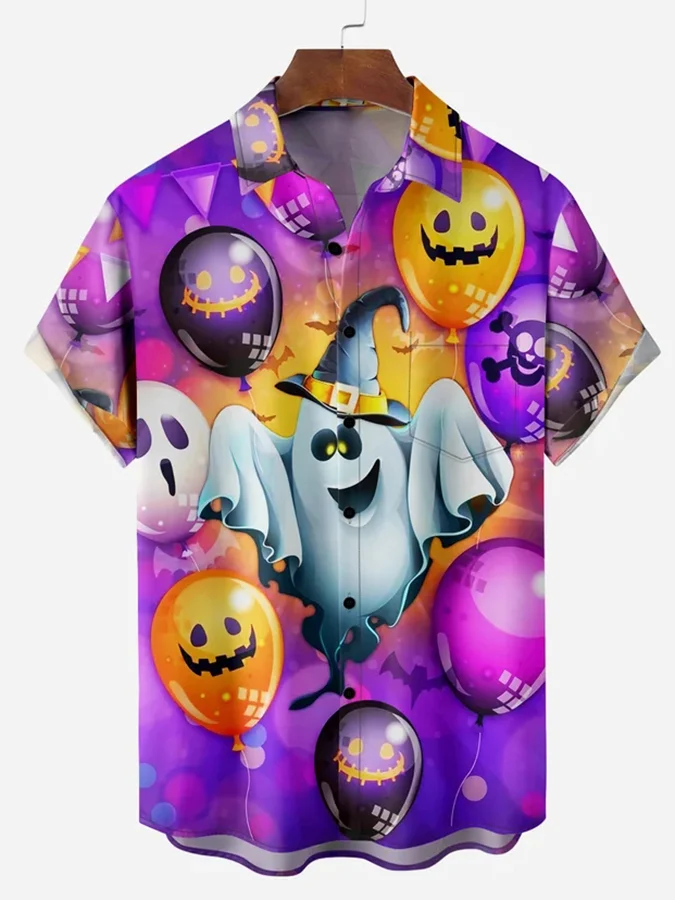 Fashionable Halloween Demon Ghost Print Short Sleeve Shirt