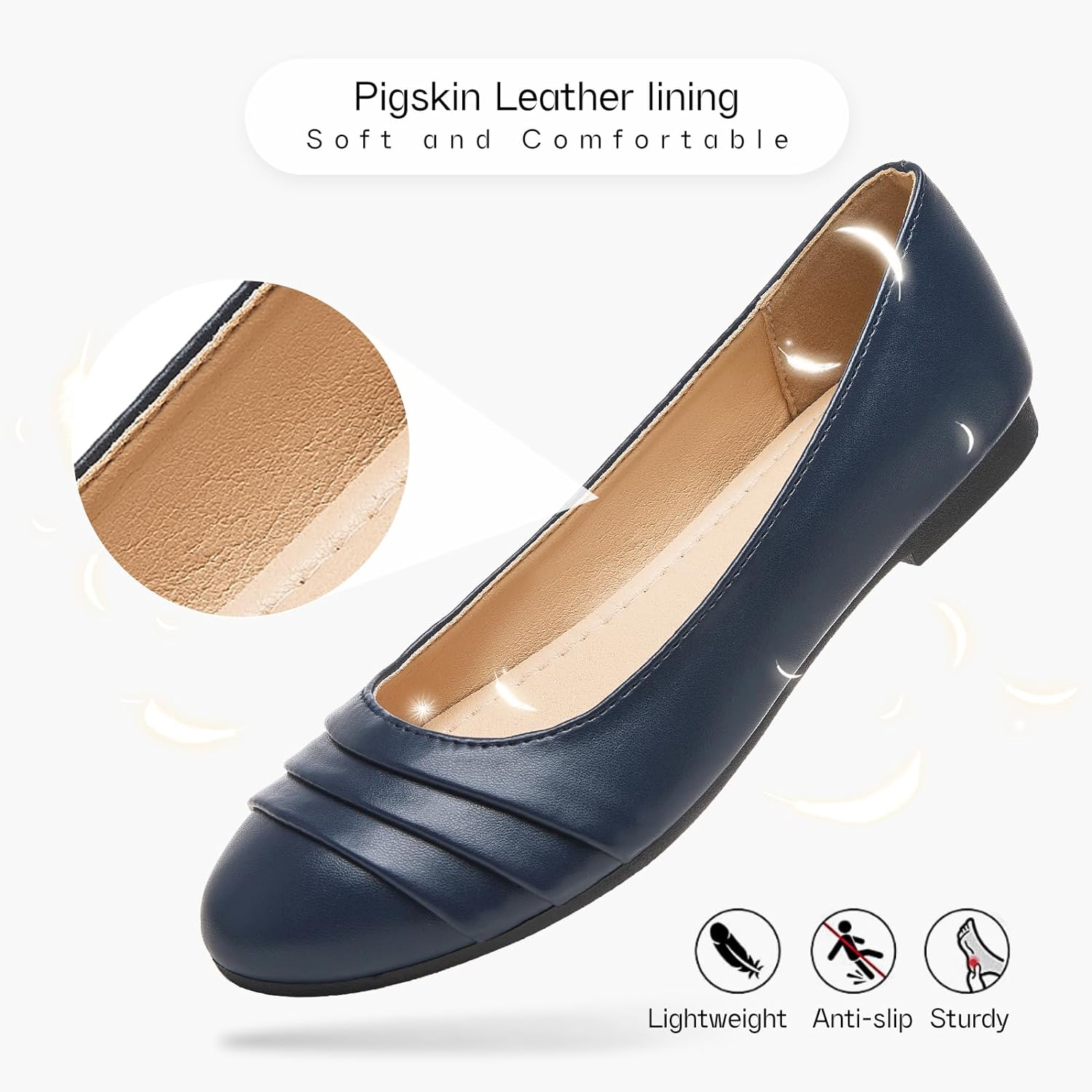 Flats for Women Dressy Comfortable Flats Shoes Womens Black Flats Leather Work Ballet Flats Round Toe Dress Shoes