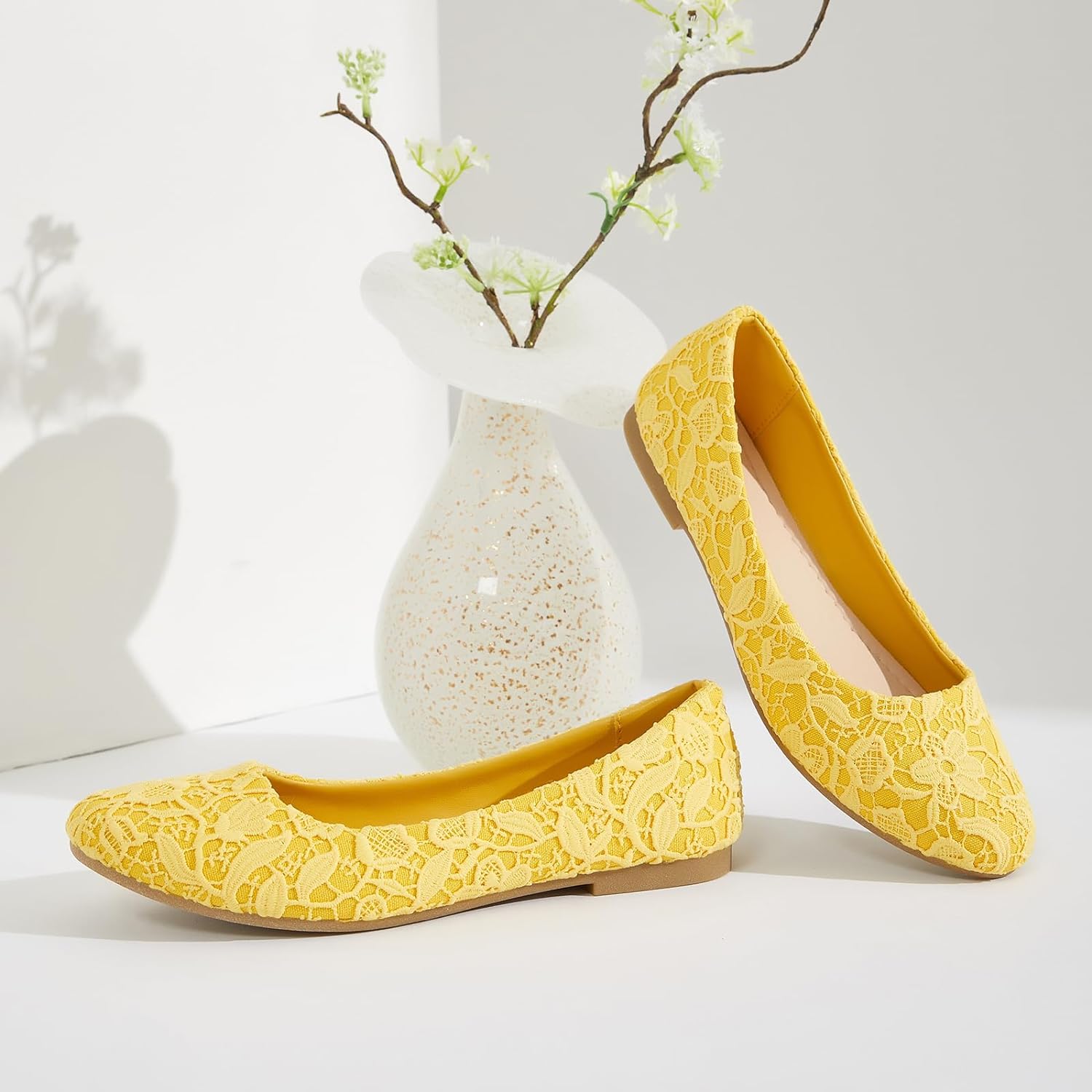 Dress Shoes for Women Round Toe Flats Shoes Lace Ballet Flats Dressy Comfortable Foldable Flats Low Heel