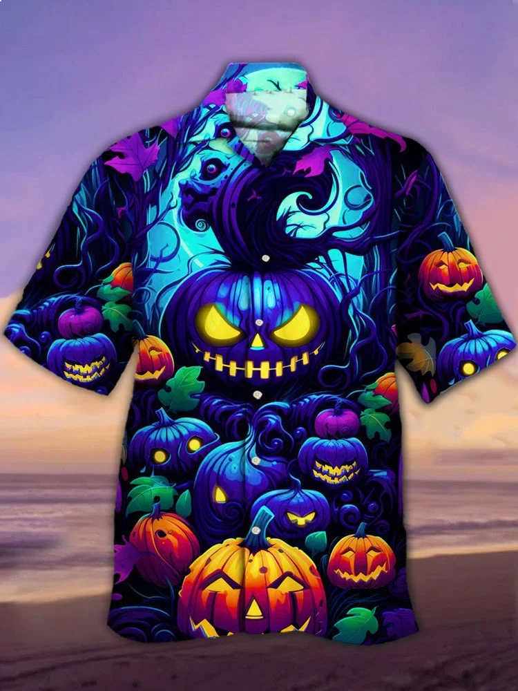 Men's Halloween Fun Horror Painting Short Sleeve Shirt