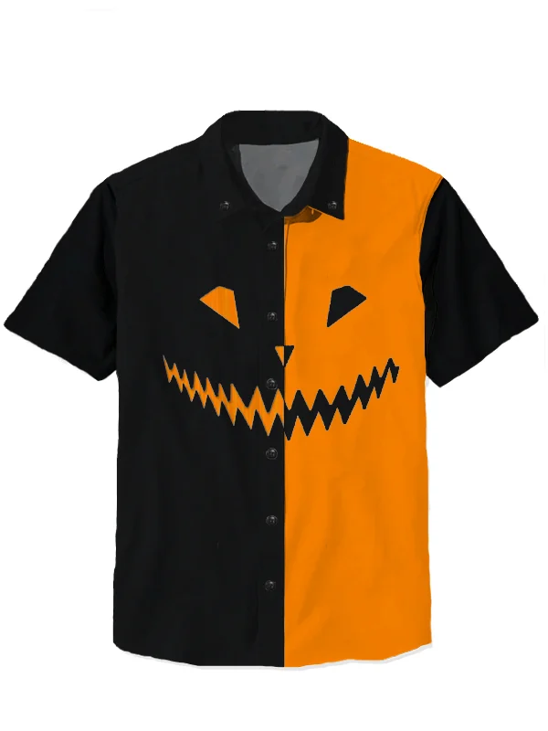 Western Halloween Pumpkin Smiley Face 100% Cotton Short Sleeve Shirt