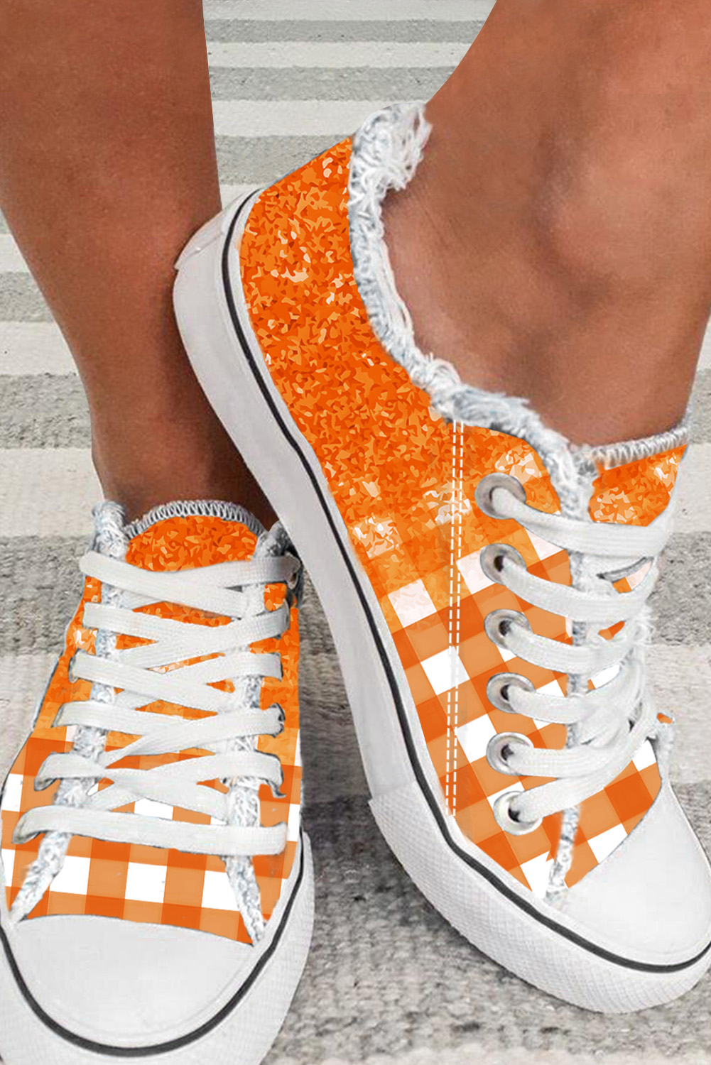Halloween Ombre Orange Plaid Graphic Daily Flat Canvas Shoes