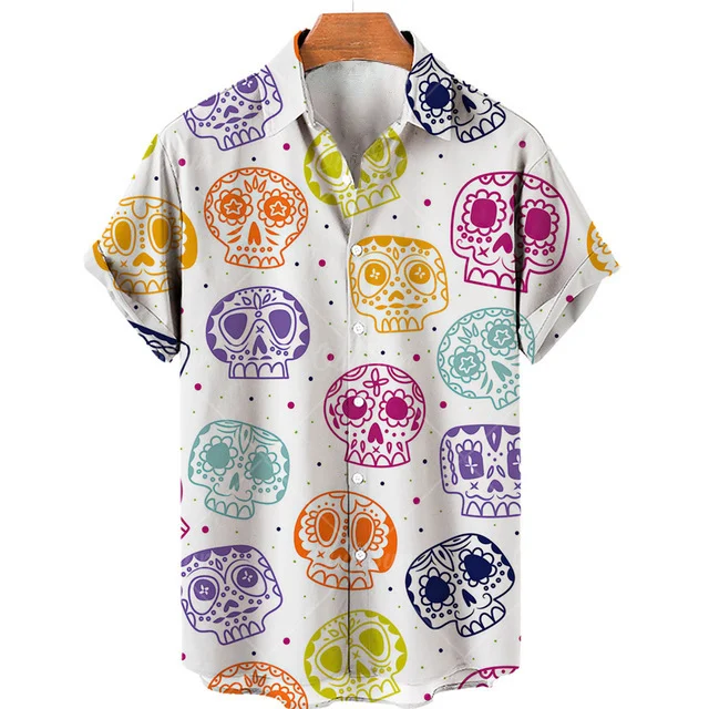 SKELETON PRINT CASUAL SHORT SLEEVE SHIRT