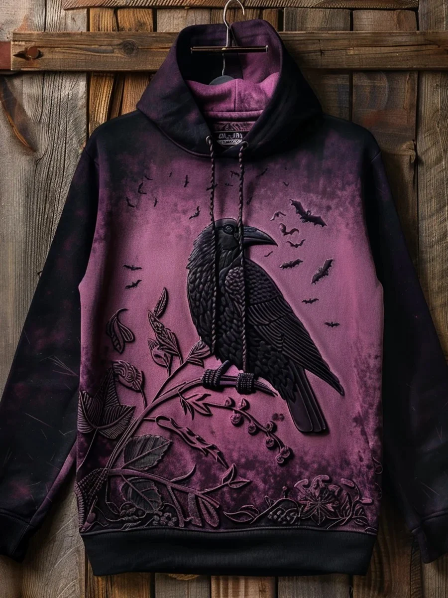 Men's Gothic Raven Art Printed Hoodie