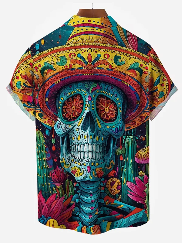 Men's Painted Skull Print Holiday Shirt