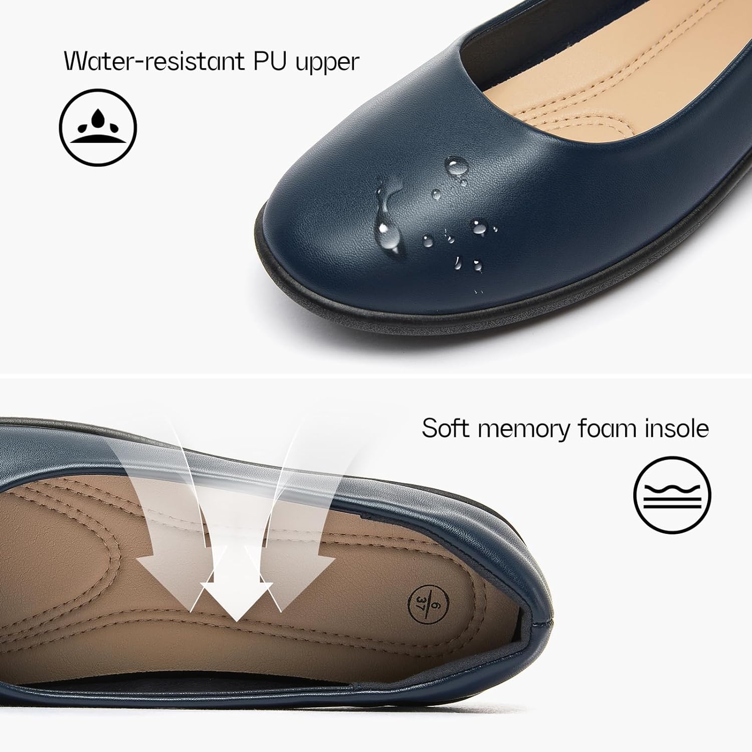 Women's Flats Comfortable Black Flats Shoes Women Round Toe Ballerina Flats Leather Dress Shoes Work Flats for Office