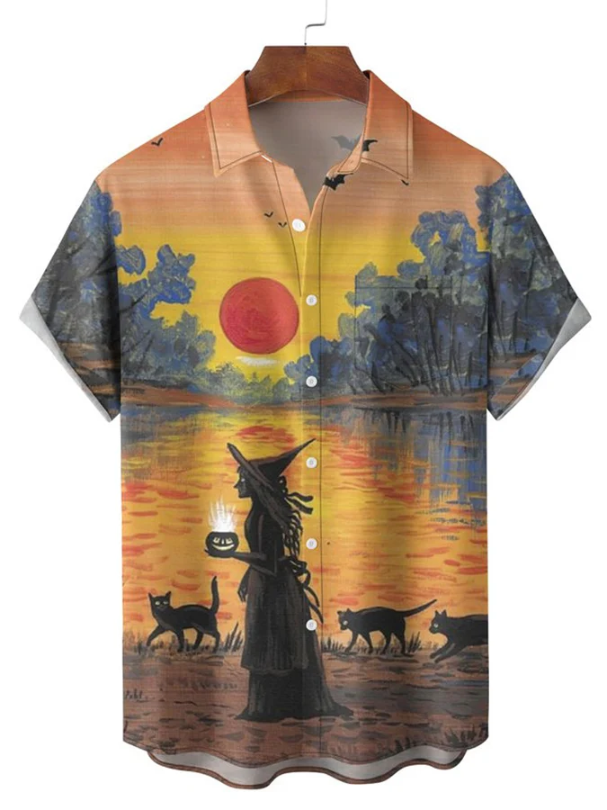Casual Halloween Print Men'S Short-Sleeved Shirt