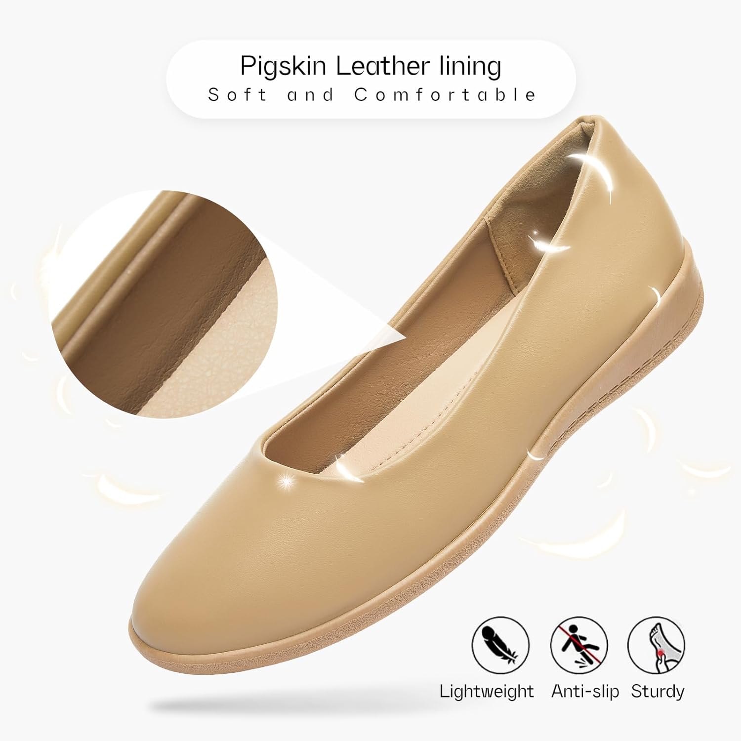 Women's Flats Comfortable Black Flats Shoes Women Round Toe Ballerina Flats Leather Dress Shoes Work Flats for Office