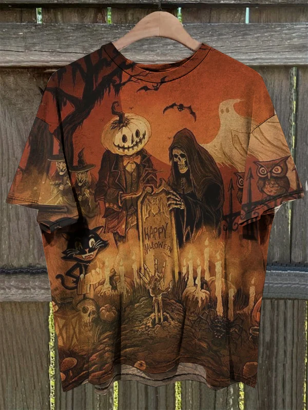 Men's Retro Western Print Casual 100% Cotton Round Neck Short Sleeve T-Shirt