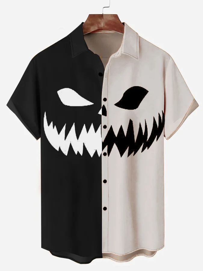 Fashion Halloween Pumpkin Demon Contrasting Color Short Sleeve Shirt