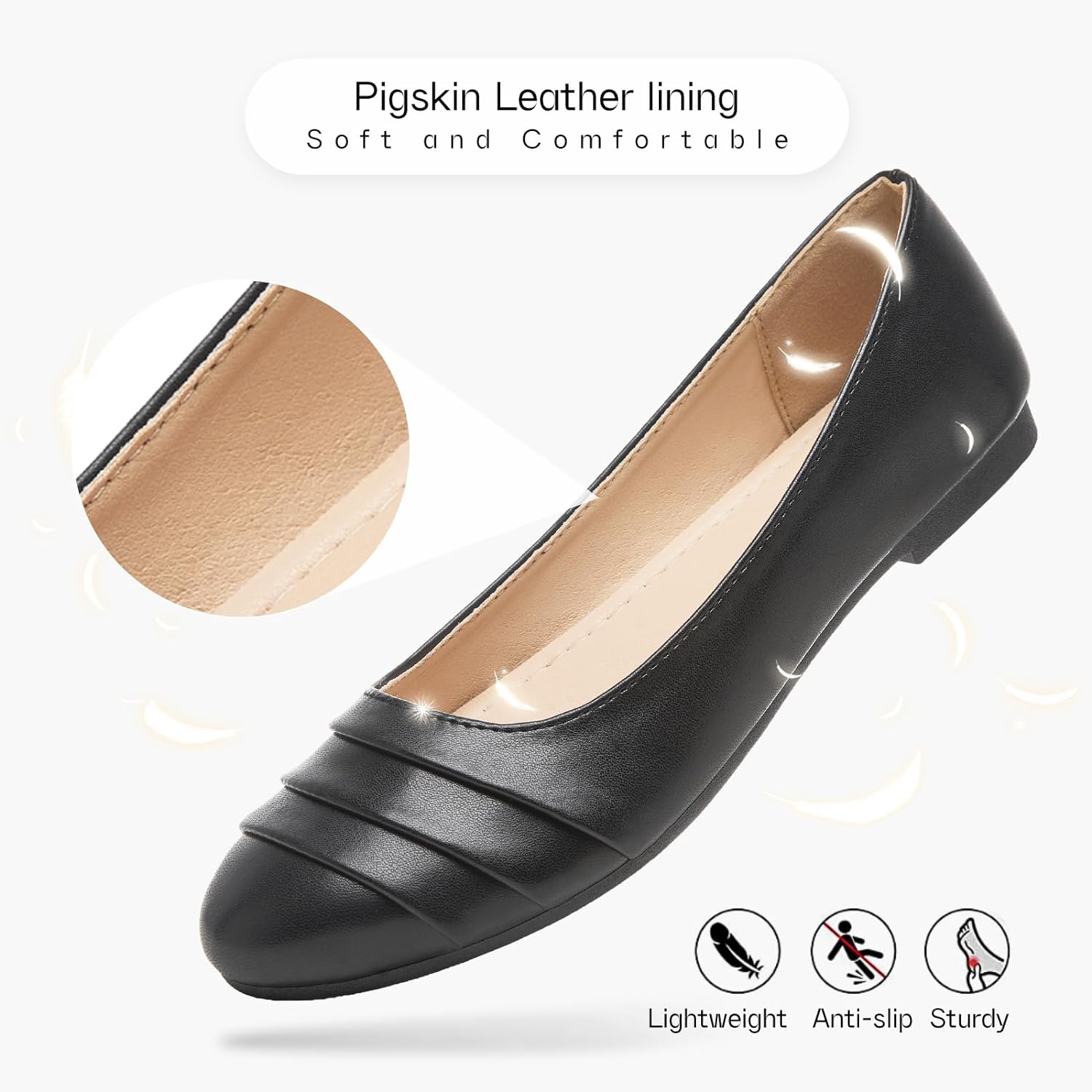 Flats for Women Dressy Comfortable Flats Shoes Womens Black Flats Leather Work Ballet Flats Round Toe Dress Shoes
