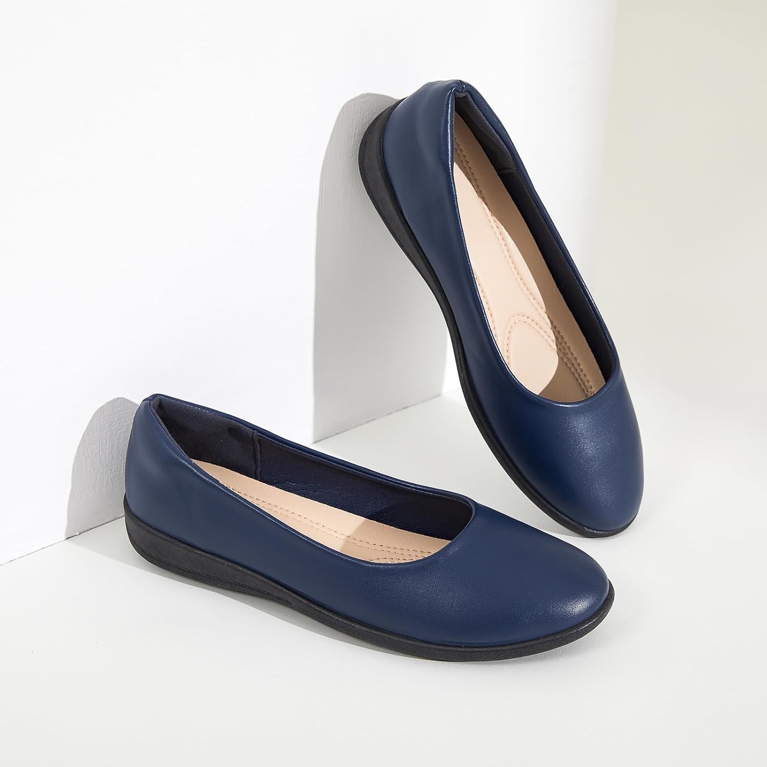 Women's Flats Comfortable Black Flats Shoes Women Round Toe Ballerina Flats Leather Dress Shoes Work Flats for Office