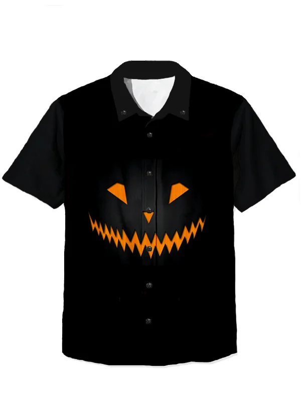 Western Halloween Pumpkin Smiley Face 100% Cotton Short Sleeve Shirt