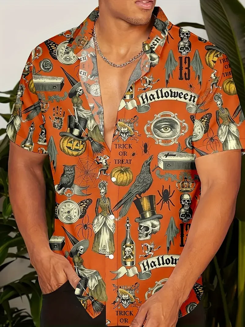 Men's Retro Halloween Fashion Short Sleeve Shirt